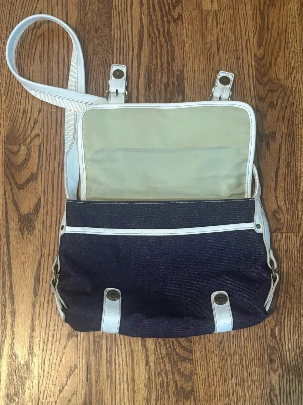 Vintage Stone Mountain Denim Baguette Shoulder Bag Y2K Jean Purse White Trim